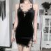 Dark Cross Black Mini Dress Vintage Sexy Spaghetti Strap High Waist Slit Dresses Goth Party Club Women Dress_ecoleips.com
