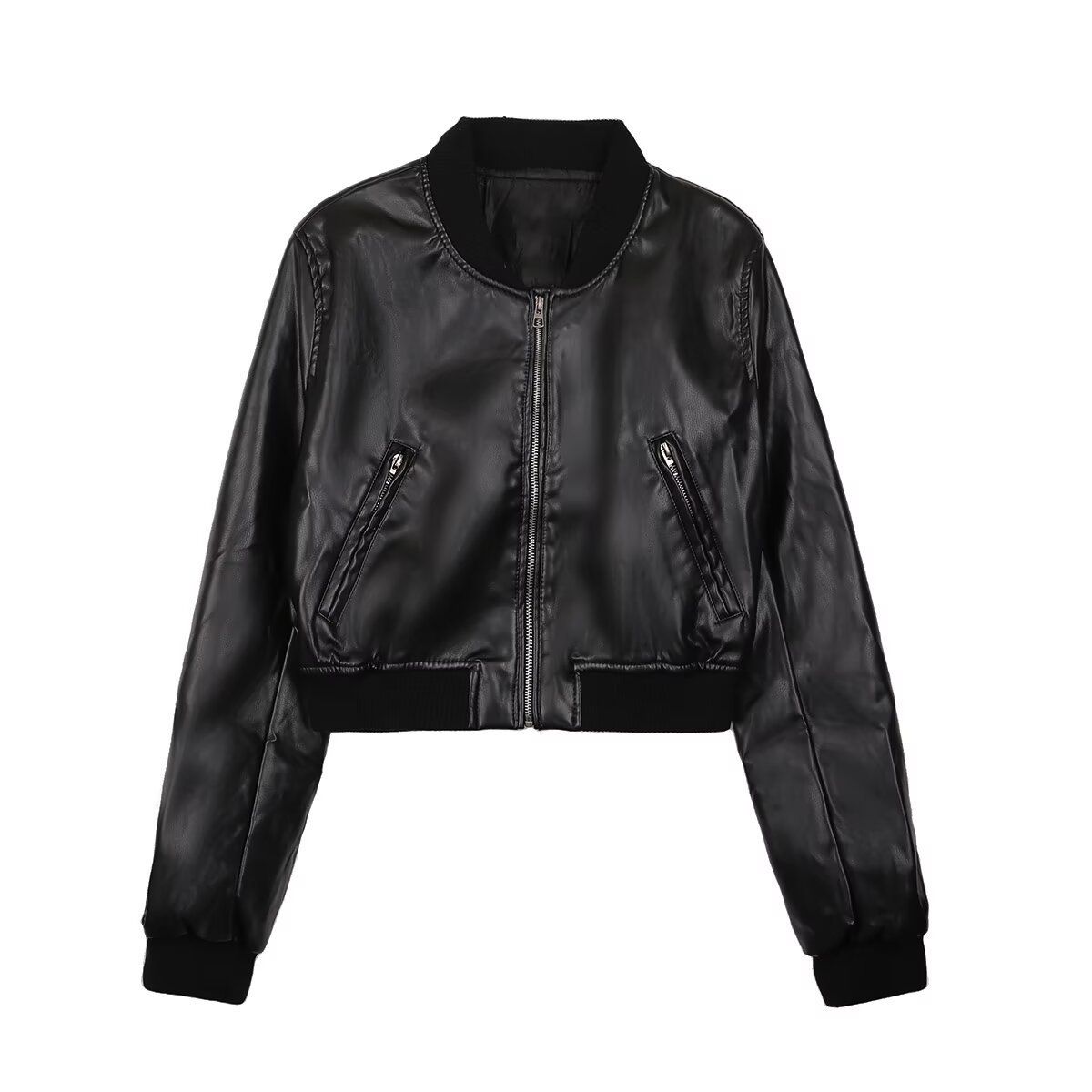 Vintage Inspired Stand Collar Relaxed Fit Aviator Jacket For Women, Casual Loose Outerwear, Polyester Blend, Black & Dark Brown_ecoleips.com