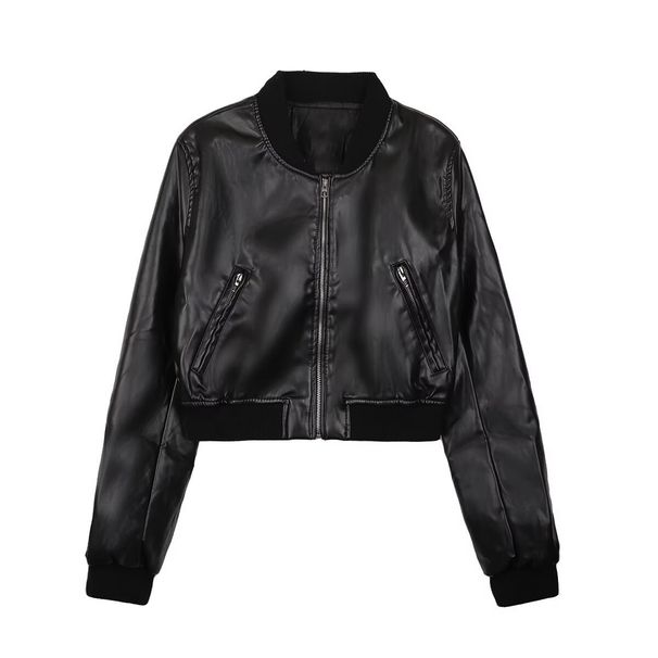 Vintage Inspired Stand Collar Relaxed Fit Aviator Jacket For Women, Casual Loose Outerwear, Polyester Blend, Black & Dark Brown_ecoleips.com