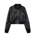 Vintage Inspired Stand Collar Relaxed Fit Aviator Jacket For Women, Casual Loose Outerwear, Polyester Blend, Black & Dark Brown_ecoleips.com