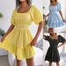Clearance Sale: New Spring-Summer Casual Square-Neck Backless Tie-Up Ruffle Hem Dress - Women's_ecoleips.com