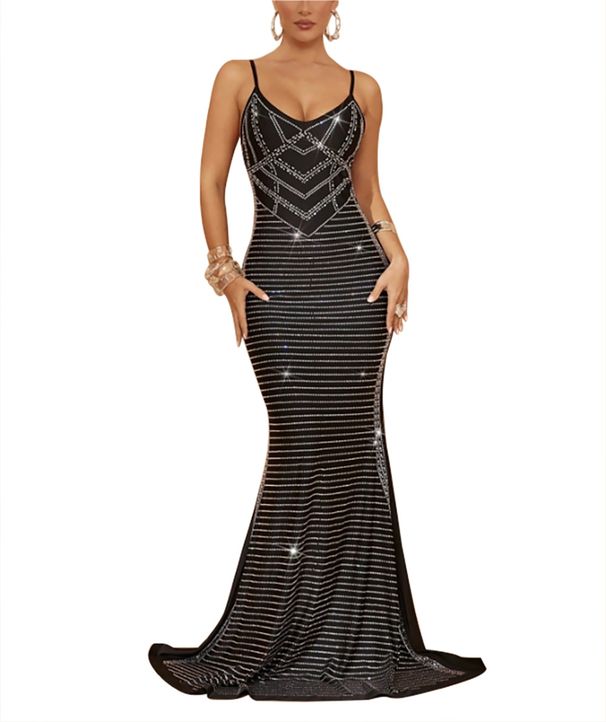 Women’s Clothing fashion women's suspenders sleeveless hot diamond sexy backless long dress_ecoleips.com
