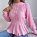 Solid Color Twist Waist Ruffle Edge Long Sleeve Pullover Sweater Women's Clothing_ecoleips.com