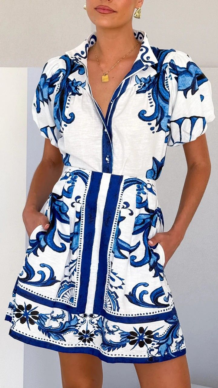 European And American 2025 New Casual Fashion Puff Sleeve Linen Short Skirt Suit_ecoleips.com