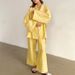 2025 Autumn New Women's Striped Long Sleeve Loose Tie Top High Waist Pants Fashion Casual Set_ecoleips.com