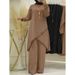 Spring And Autumn Muslim Two-Piece O-Neck Long Sleeve Shirt Wide-Leg Pants Suit Casual Women's Set_ecoleips.com