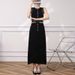 Foreign Trade European And American Women's Fashion Socialite Style Beaded Knitted Sleeveless Little Black Dress, New_ecoleips.com