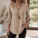 Aria Basics Aria Basics 2025 Autumn European And American Cross-Border Foreign Trade Women's Loose Plus Size V-Neck Solid Color Shirt Casual_ecoleips.com