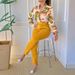 2025 Autumn New Women's Fashion Printed Stand Collar Sleeve Shirt Top With Belt Solid Color Long Pants_ecoleips.com