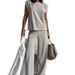 Women's Clothing Autumn And Winter New Sleeveless Solid Color Casual Loose T Shirt And Wide Leg Pants Set Women_ecoleips.com