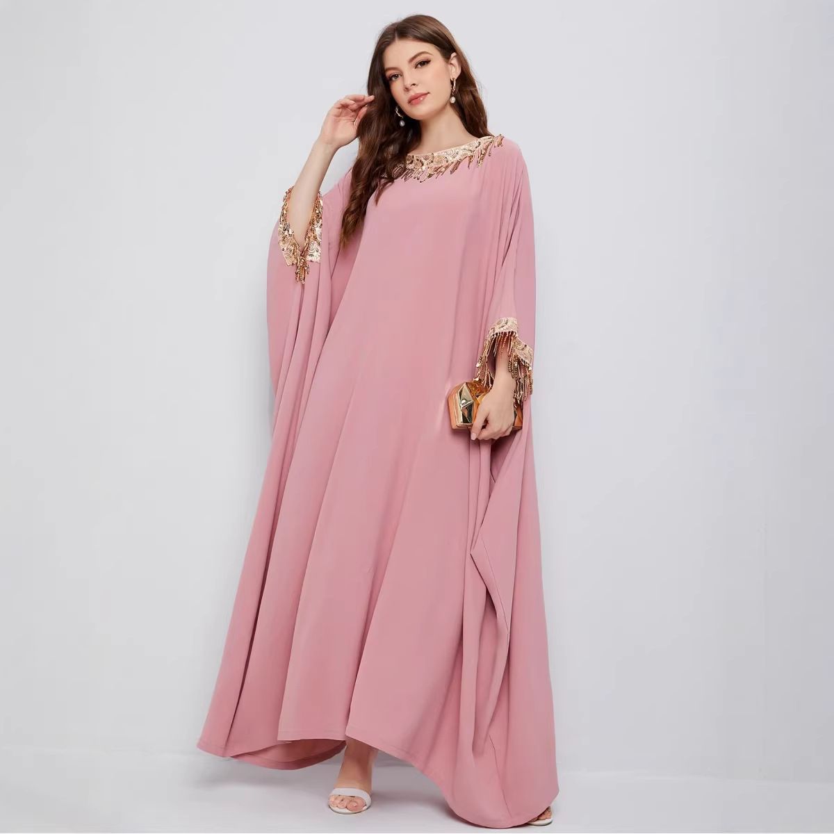 Luxurious Sequined Tassel Dress for Women Elegant Loose Fit Long Dress Multiple Colors Available European And American Style plus Size_ecoleips.com