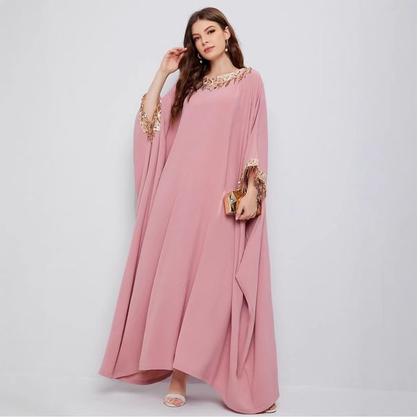 Luxurious Sequined Tassel Dress for Women Elegant Loose Fit Long Dress Multiple Colors Available European And American Style plus Size_ecoleips.com