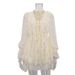 Women's Clothing Ruffled Lace Dress Female V Neck Long Sleeve Fashion A Line Skirt_ecoleips.com