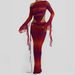 Sexy Fashion Printed Single Slant Shoulder Long Sleeve Ribbon Slim Fit Dress For Women Daily Party Wear_ecoleips.com