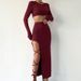 2025 Spring Summer New Women's Fashion Solid Color Casual Round Neck Sleeve Top Slim Tie Long Dress Set_ecoleips.com