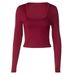 Women's Solid Color U Neck Long Sleeve Slim Fit Base T-Shirt European American Style Autumn Top_ecoleips.com