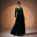 Modest Abaya Dress/Muslim Dress Women Elegant Plus Size Velvet Evening Dress With Long Sleeves & Pleated A-Line Hem For Women_ecoleips.com