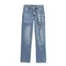 Women's Distressed Denim Jacket & Straight-Leg Jeans Set - Edgy Sleeveless Polyester Blend Top With Mid-Rise Casual Pants - XS/S/M/L_ecoleips.com