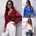 Satin-Like Long Sleeve Shirt – Polyester Blend Button-Down Blouse For Work & Evening (18 Colors, S-2xl)_ecoleips.com