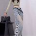 KENH Distressed Tassel Patchwork Ripped Jeans For Women, Loose-fitting, Slimming, Floor-length, High-waisted Wide-leg_ecoleips.com