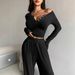 Women's Clothing Autumn New Suits Long Sleeved Buttoned Solid Color Tight Top Plus Trousers Two Piece Suit For Women_ecoleips.com