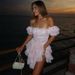 Women's 2025 Summer Off-Shoulder Dress - Elegant Floral Ruffled Short Dress With Horn Sleeve _ecoleips.com