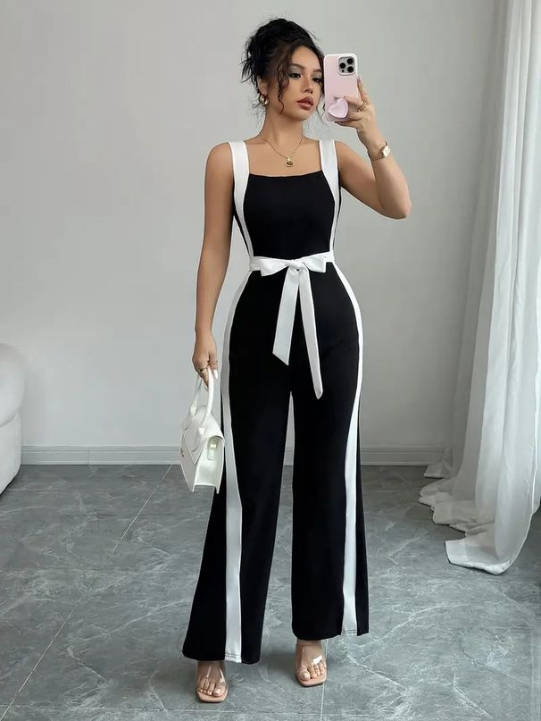 Women's Clothing Summer Style Color Block Jumpsuit For Women Black White Romper Casual Streetwear For Formal & Casual For Women_ecoleips.com