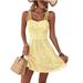 Summer Casual Women's Yellow Floral Printed Halter Dress_ecoleips.com