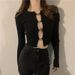 Women's Hollow Out Short Sweater Sexy Alluring Knit Cardigan Top Trendy Outfit_ecoleips.com