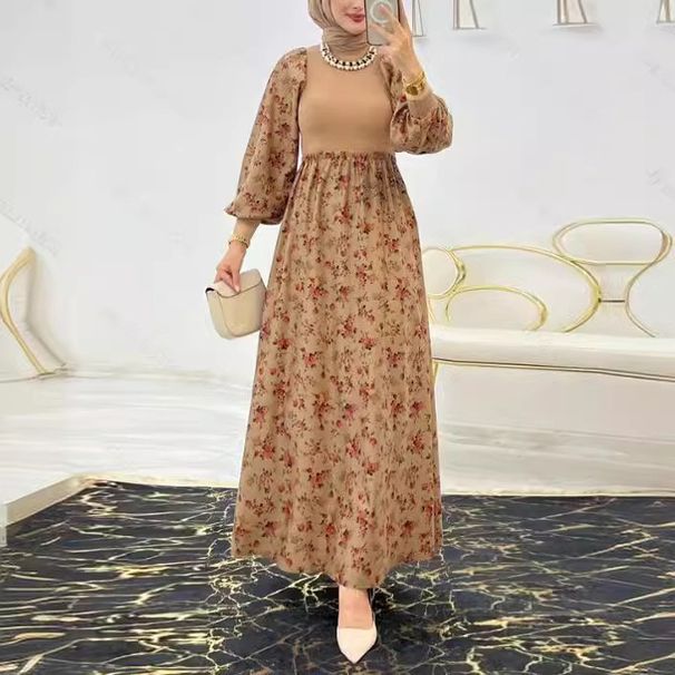 Women's Clothing stitching flower print fashionable and elegant dress_ecoleips.com