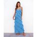 Spring Summer Sexy Backless U Neck off Shoulder Sling Dress European American Style Wave Slim Side Slit Long Skirt for Women_ecoleips.com