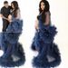 Women's Clothing Elegant Maternity Gown Sheer Train V-Neck Lace Wedding Robe Bridal Dress Photoshoot Evening Party (White/Pink/Blue, US2-26W)_ecoleips.com