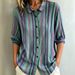Women's Clothing Women's Color Block Striped Shirt Lapel Single Breasted Mid Sleeve Top_ecoleips.com