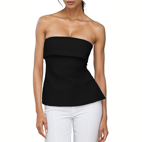 European And American Women's Summer Solid Color Casual Lapel Strapless Backless Slim Fit T-Shirt Top Y2K Style with Slit_ecoleips.com