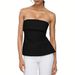 European And American Women's Summer Solid Color Casual Lapel Strapless Backless Slim Fit T-Shirt Top Y2K Style with Slit_ecoleips.com