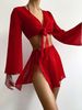 Verve Fashion Solid Color Bikini Four-Piece Set Swimsuit Women's Two-Piece Cover-Up Sexy Swimwear_ecoleips.com