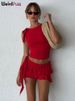 Weird Puss Women 2Piece Set Double-Deck Pleated Tassel Mini Skirt+Bandage Slim Tank Top Festival Party Sexy Matching Outfits_ecoleips.com