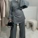 Voya Women's Lace Up Top With Wide Leg Pants, Two-piece Set With Buttonless Top And Waistband, Paired With Wide Leg Pants_ecoleips.com