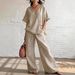 Women's Clothing Summer Casual Cotton Linen Two Piece Set V Neck Wide Leg Pants Style Loose Fit Vacation Wear_ecoleips.com