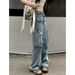 Plus Size Women's Clothing Fat MM Workwear Loose Casual Straight Pocket Wide Leg Retro American Style Floor-Length Jeans_ecoleips.com