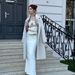 Summer Temperament White Hanging Neck Pleated Hollow Flower Slim Women's Elastic French Long Dress_ecoleips.com