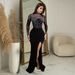 Voya Voya Women's European And American Women's Fashion New Style Stylish Slim-fit Spliced Rhinestone Slit_ecoleips.com