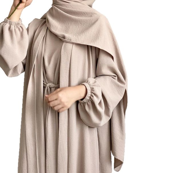 Verve Muslim Loose Solid Color Long Two-Piece Dress Set_ecoleips.com