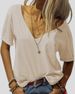 Women's Clothing Fashion Deep V Neck Short Sleeve Top Solid Color Casual Loose Basic Tops_ecoleips.com
