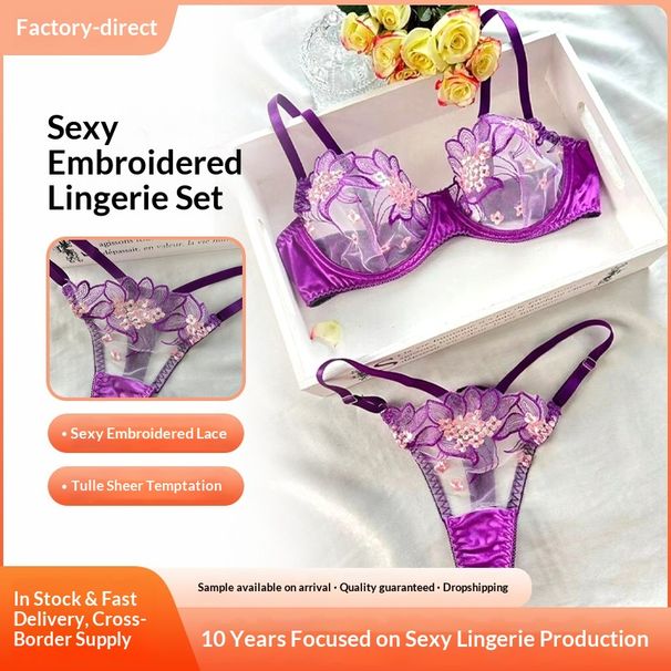 Aria Basics Popular European American Lingerie Set For Women, Sexy Underwear With Embroidered Lace In Purple-red, Alluring And_ecoleips.com