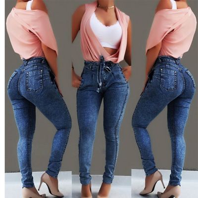 Women's Clothing Jeans Slim Elastic Fashion All Match Tassel Belt High Waist Women_ecoleips.com
