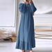 2024 Muslim Women's Robe Spring And Autumn New Fashion Bubble Sleeve Pocket Hem Ruffled Dress_ecoleips.com