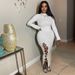 Women’s High-Neck Ribbed Long Sleeve Dress With Lace-Up Detail – Stretchy Polyester-Spandex Blend, Elegant ( & Evening Wear)_ecoleips.com