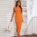 Cross-Border European And American Women's Fashion 2026 New Solid Color Slim Evening Strap Split Elegant Dress_ecoleips.com