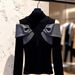 Women's Clothing Chic Unique Design Niche Black Off-Shoulder Knit Top – Winter French-Inspired Black Sweater With Unique Spliced Design (S-XL)_ecoleips.com